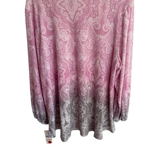 Ruby Rd. Woman Pink & Gray Paisley Ombre Long Sleeve 2X Polyester/Spandex NWT - Picture 3 of 8